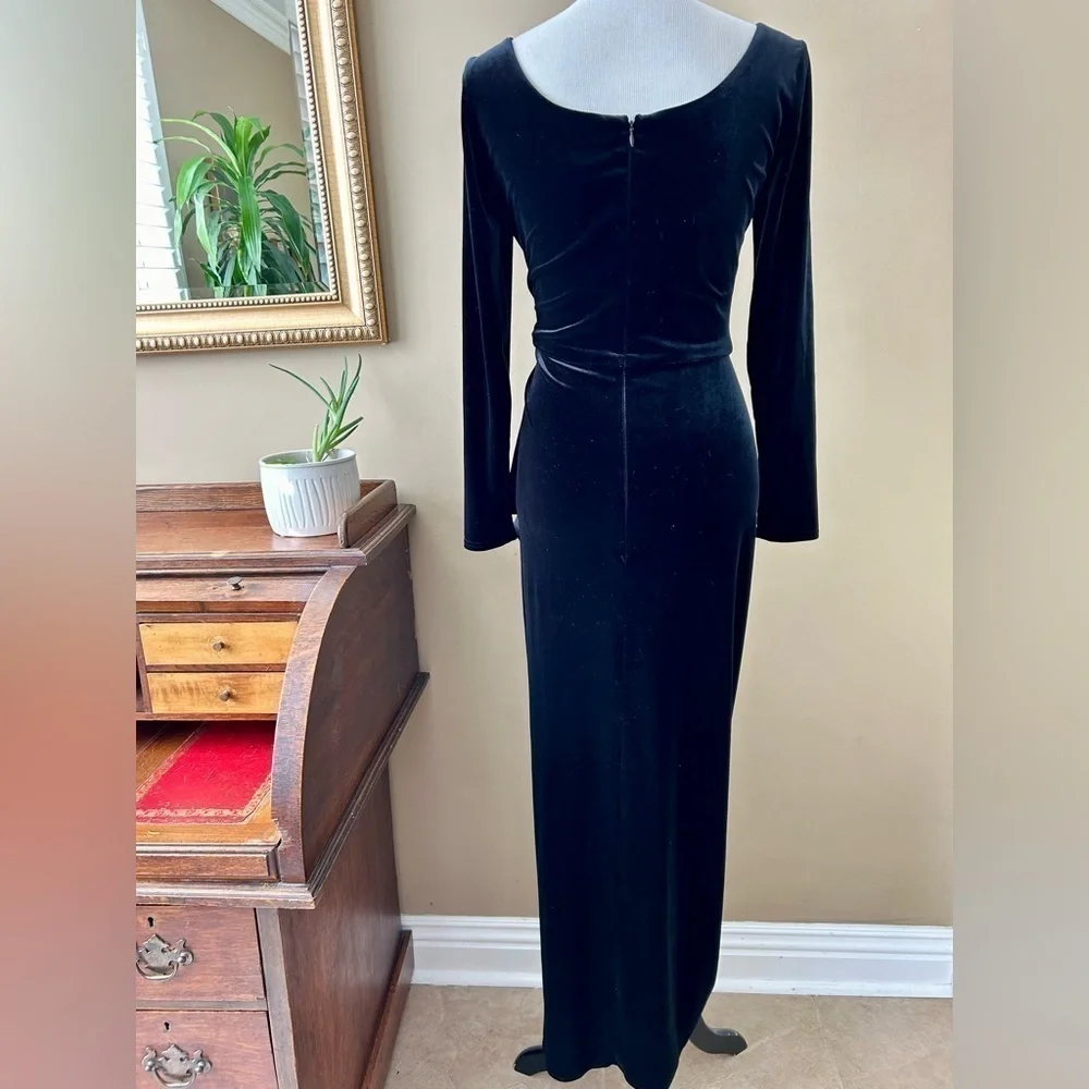 VTG Jeffrey & Dara Evenings Tom Barra Velvet Gown Long Sleeve Twist Maxi Dress 8